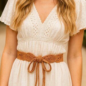 2/$30  NEW Thin Rope Belt Tie Up Bohemian Pearls Braided Dress Waistband Macrame